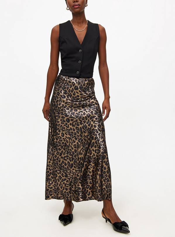 Leopard Print Satin Maxi Skirt 16